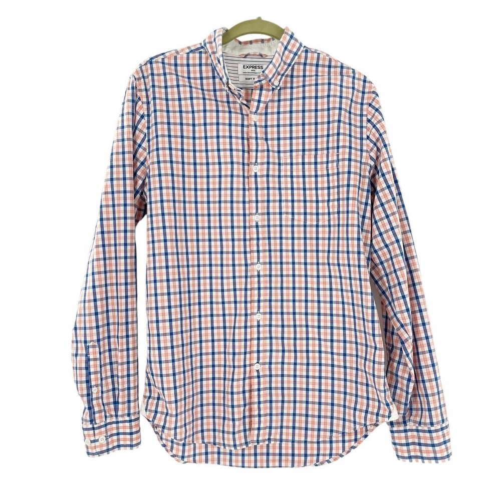 Express Mens Soft Wash Medium Plaid Button-Down Shirt Long Sleeve Cotton Western